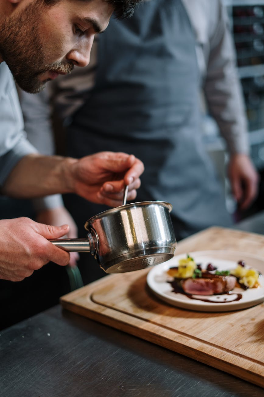 Chef plating food